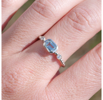 Bague fine argent torsadé pierre Topaze bleue T50/52/56/58/60