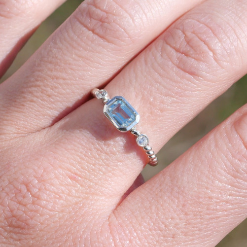 Bague fine argent torsadé pierre Topaze bleue T50/52/56/58/60