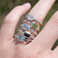 Bague fine argent torsadé pierre Topaze bleue T50/52/56/58/60