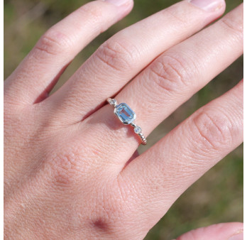 Bague fine argent torsadé pierre Topaze bleue T50/52/56/58/60