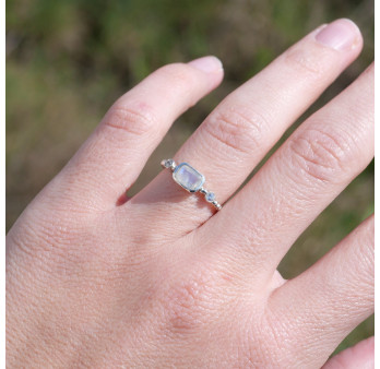 Bague fine argent torsadé et Pierre de lune T50/53/55/58