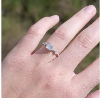 Bague fine argent torsadé et Pierre de lune T50/53/55/58