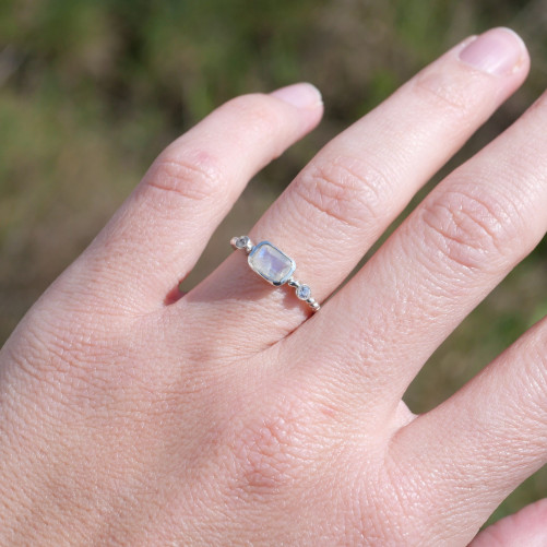 Bague fine argent torsadé et Pierre de lune T50/53/55/58