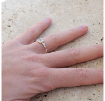 Bague fine argent torsadé et Pierre de lune T50/53/55/58