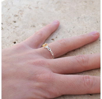 Bague fine argent ajourée pierre griffée Citrine T50/52/55/57/60