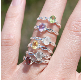 Bague fine argent ajourée pierre griffée Péridot T50/52/55/57