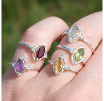 Bague fine argent pierre marquise griffée Améthyste T49/52/55/57/60