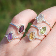 Bague fine argent pierre marquise griffée Améthyste T49/52/55/57/60