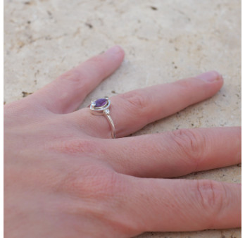 Bague fine argent pierre marquise griffée Améthyste T49/52/55/57/60