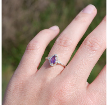 Bague fine argent pierre marquise griffée Améthyste T49/52/55/57/60