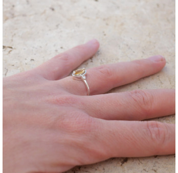 Bague fine argent pierre marquise griffée Citrine T49/52/55/57