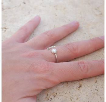 Bague fine lune argent et Perle de culture ronde T50/55/57/58