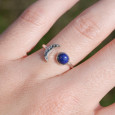 Bague fine lune argent et pierre ronde Lapis lazuli T50/52/54/57/60