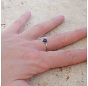 Bague fine lune argent et pierre ronde Lapis lazuli T50/52/54/57/60