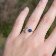 Bague fine lune argent et pierre ronde Lapis lazuli T50/52/54/57/60