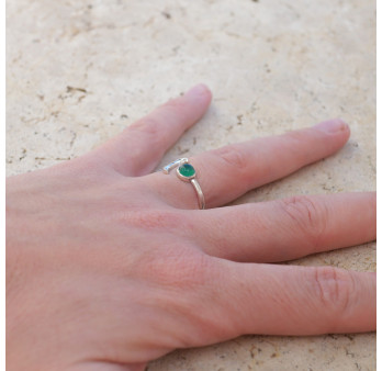 Bague fine lune argent et pierre ronde Agate verte T49/52/55/57/59