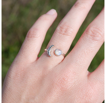 Bague fine lune argent et pierre ronde Pierre de lune T49/52/54/57