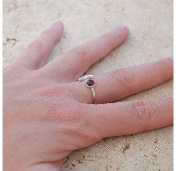 Bague fine lune argent et pierre ronde Grenat T49/52/57/60