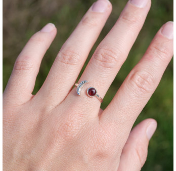Bague fine lune argent et pierre ronde Grenat T49/52/57/60