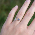 Bague fine lune argent et pierre ronde Labradorite T50/52/55/57/60