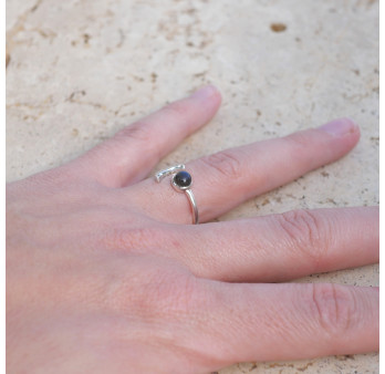 Bague fine lune argent et pierre ronde Labradorite T50/52/55/57/60