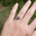 Petite bague fleur argent et pierre ronde Cornaline T52/54/57