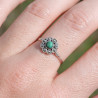 Petite bague fleur argent et pierre ronde Malachite T57