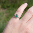Petite bague fleur argent et pierre ronde Agate verte T49 Petite bague fleur argent et pierre ronde Agate verte T49