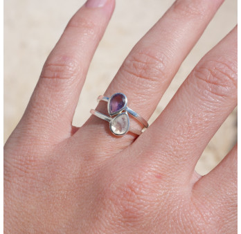 Bague pierre goutte fine en argent et Citrine véritable
