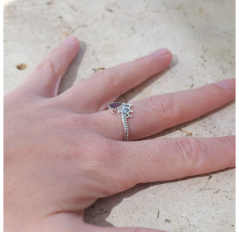 Bague fine couronne argent et petite pierre Grenat T49/51/54/57/60