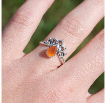 Bague fine couronne argent et petite pierre Cornaline T52/54