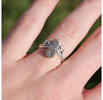 Bague fine couronne argent et petite pierre Labradorite T50/51/57
