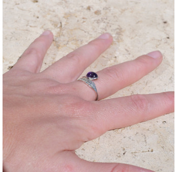 Bague plume en argent et pierre ovale Améthyste T50/54/56/57/60