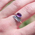 Bague plume en argent et pierre ovale Améthyste T50/54/56/57/60 Bague plume en argent et pierre ovale Améthyste T50/54/56/57/60