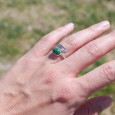 Bague plume en argent et pierre ovale Malachite T52/55/57/58