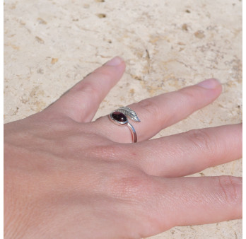 Bague plume en argent et pierre ovale Grenat T50/52/53/54/60
