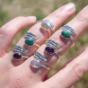 Bague plume en argent et pierre ovale Labradorite T54