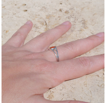 Bague pierre navette Cornaline anneau double en argent T56