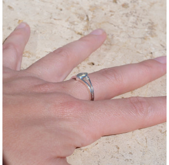 Bague pierre navette Labradorite anneau double en argent T57