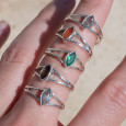 Bague pierre navette Labradorite anneau double en argent T57