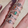 Bague pierre navette Labradorite anneau double en argent T57
