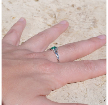 Bague fine diadème argent petite pierre Agate verte T49/54/56/57