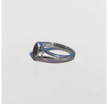 Bague pierre navette Labradorite anneau double en argent T57
