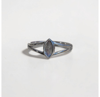 Bague pierre navette Labradorite anneau double en argent T57
