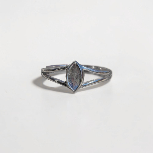 Bague pierre navette Labradorite anneau double en argent T57
