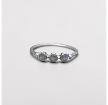 Petite bague argent et 3 petites pierres rondes en Labradorite T49/52/54/57/59