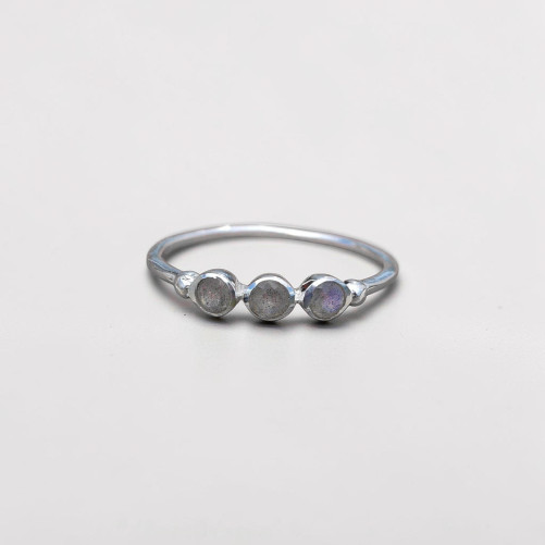 Petite bague argent et 3 petites pierres rondes en Labradorite T49/52/54/57/59