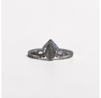 Bague fine diadème argent et petite pierre Labradorite T49/59