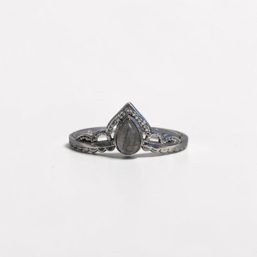 Bague fine diadème argent et petite pierre Labradorite T49/59