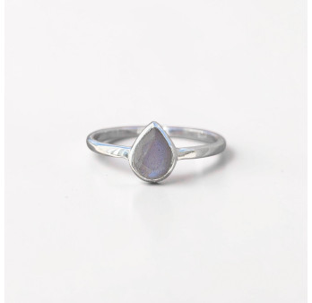 Petite bague goutte argent et pierre en Labradorite T51/52/54/58/59